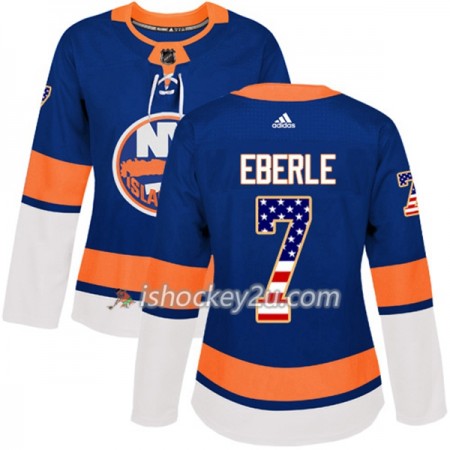 Dame NHL New York Islanders Trøje Jordan Eberle 7 Adidas 2017-2018 Blå USA Flag Fashion Authentic